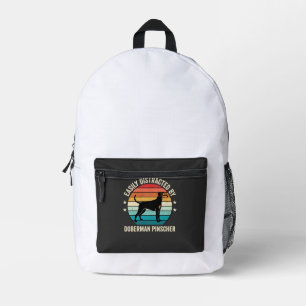 Easily Distracted by Doberman Pinscher Retro Sunse Printed Backpack