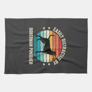 Easily Distracted by Doberman Pinscher Retro Sunse Tea Towel