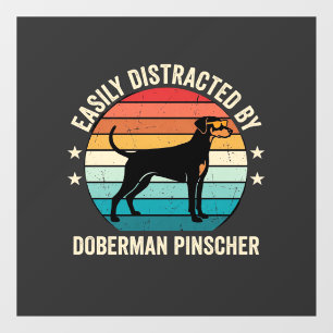 Easily Distracted by Doberman Pinscher Retro Sunse Window Cling