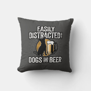 Easily Distracted by Dogs and Beer Throw Pillow