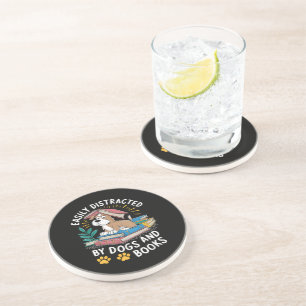 Easily Distracted by Dogs and Books Funny Pets Coaster