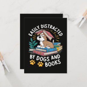 Easily Distracted by Dogs and Books Funny Pets Invitation