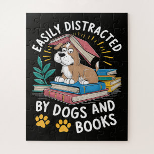 Easily Distracted by Dogs and Books Funny Pets Jigsaw Puzzle