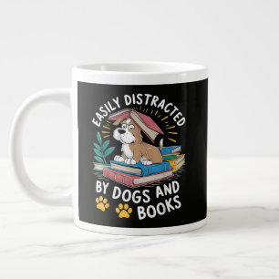 Easily Distracted by Dogs and Books Funny Pets Large Coffee Mug