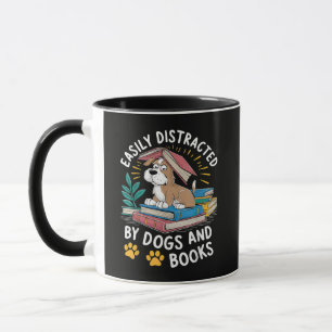 Easily Distracted by Dogs and Books Funny Pets Mug