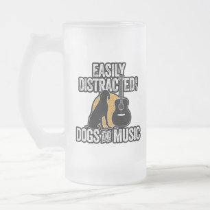 Easily Distracted by Dogs and Music Frosted Glass Beer Mug