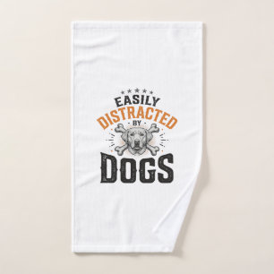 Easily Distracted By Dogs Vintage Dog Lover Design Hand Towel