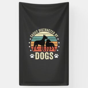 Easily Distracted by Dogs Vintage Retro Sunset Banner