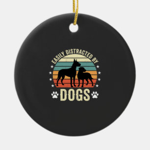Easily Distracted by Dogs Vintage Retro Sunset Ceramic Tree Decoration