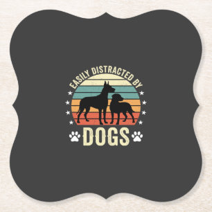 Easily Distracted by Dogs Vintage Retro Sunset Paper Coaster