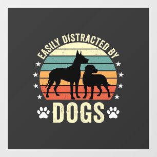Easily Distracted by Dogs Vintage Retro Sunset Window Cling