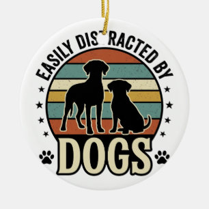 Easily Distracted by Dogs Vintage Silhouette Desig Ceramic Tree Decoration