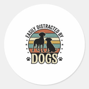 Easily Distracted by Dogs Vintage Silhouette Desig Classic Round Sticker