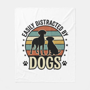Easily Distracted by Dogs Vintage Silhouette Desig Fleece Blanket