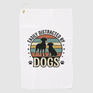 Easily Distracted by Dogs Vintage Silhouette Desig Golf Towel