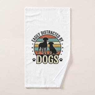 Easily Distracted by Dogs Vintage Silhouette Desig Hand Towel