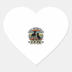 Easily Distracted by Dogs Vintage Silhouette Desig Heart Sticker