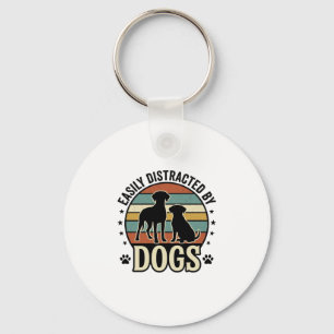 Easily Distracted by Dogs Vintage Silhouette Desig Key Ring