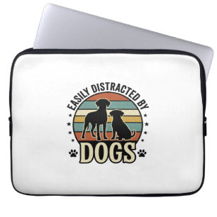 Easily Distracted by Dogs Vintage Silhouette Desig Laptop Sleeve
