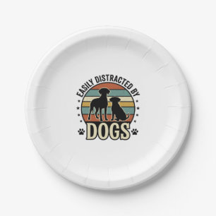 Easily Distracted by Dogs Vintage Silhouette Desig Paper Plate