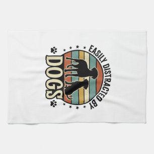 Easily Distracted by Dogs Vintage Silhouette Desig Tea Towel