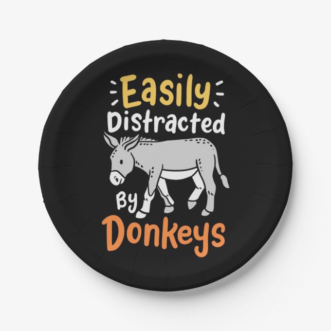Easily Distracted By Donkeys Paper Plate (Front)