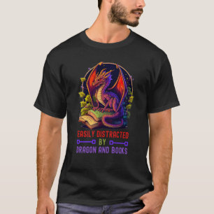 easily distracted by Dragon and Books T-Shirt