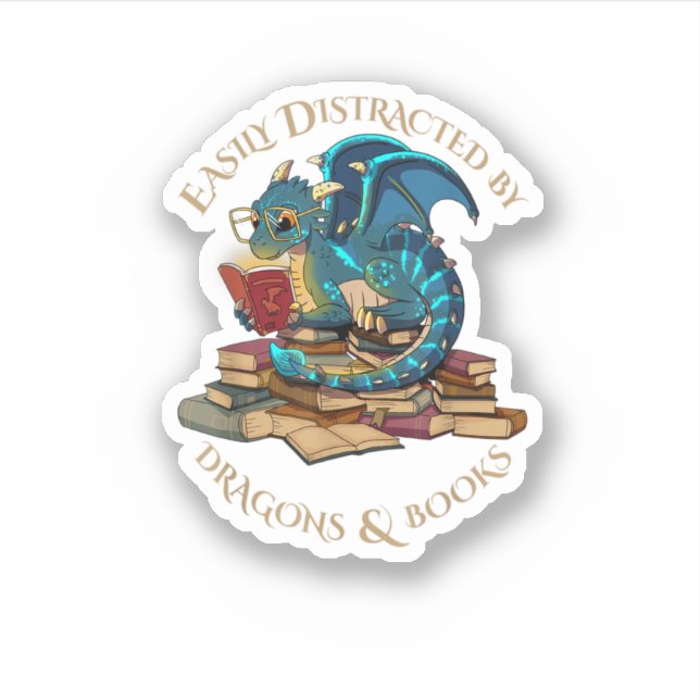 Easily Distracted By Dragons And Books Gift Nerd D (Front)
