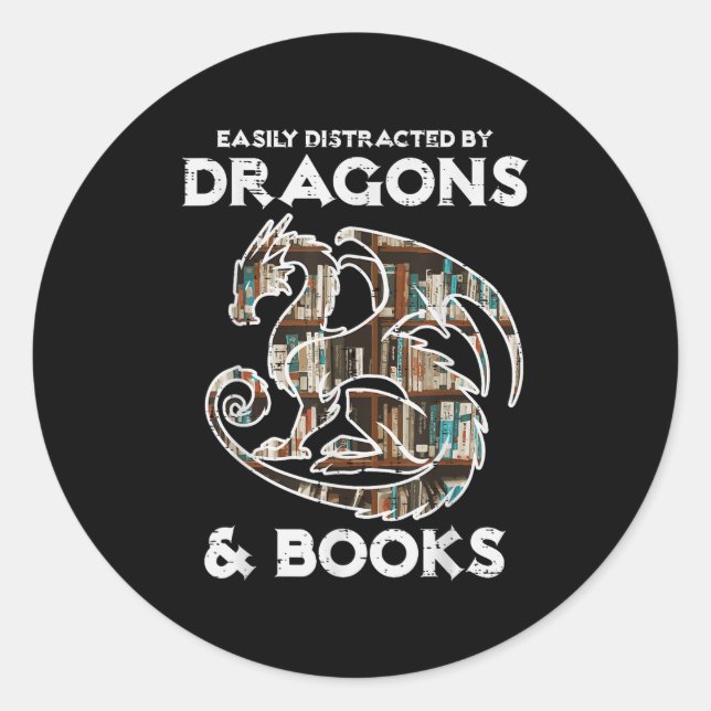 Easily Distracted By Dragons Books Bookworm Women  Classic Round Sticker (Front)