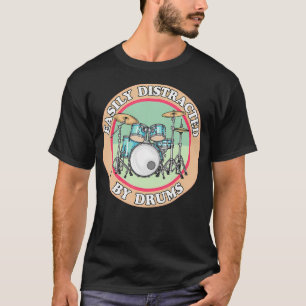 Easily Distracted By Drums Retro Pastel Badge T-Shirt