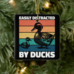 Easily Distracted By Ducks Lover Cool Farming Duck Ceramic Ornament
