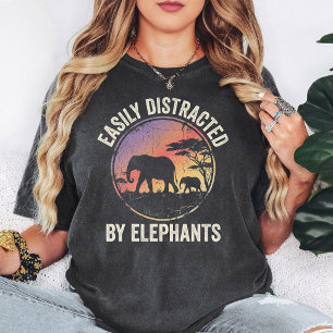 Easily Distracted By Elephants Funny Retro Sunset T-Shirt