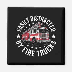 Easily Distracted By Fire Trucks Design  Magnet