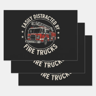 Easily Distracted By Fire Trucks Wrapping Paper Sheet