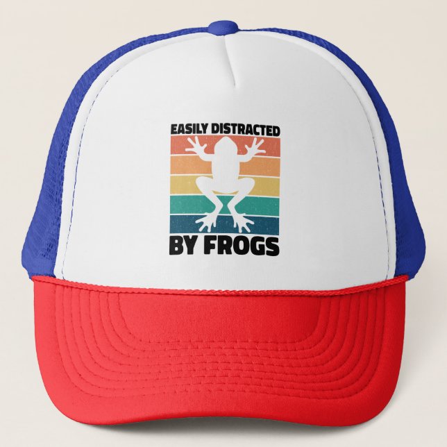 Easily Distracted By Frogs Lovers Cool Froggy  Trucker Hat (Front)