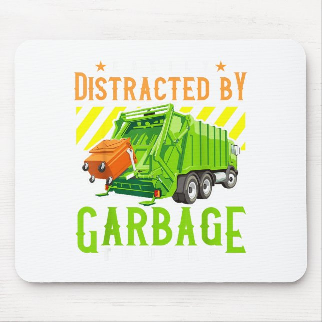 Easily Distracted By Garbage Trucks Funny Truck Lo Mouse Mat (Front)