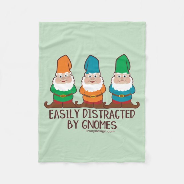 Easily Distracted by Gnomes Fleece Blanket (Front)