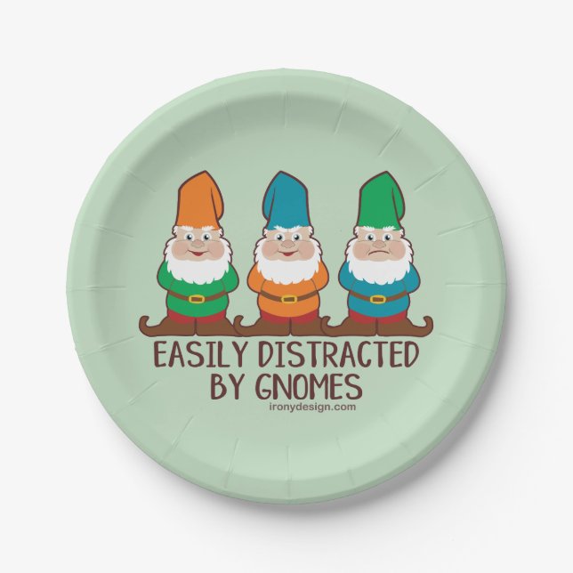 Easily Distracted by Gnomes Paper Plate (Front)