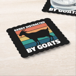 Easily Distracted By Goats Cute Farming Lover Cool Paper Coaster