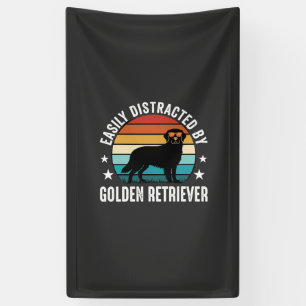 Easily Distracted by Golden Retriever Retro Sunset Banner