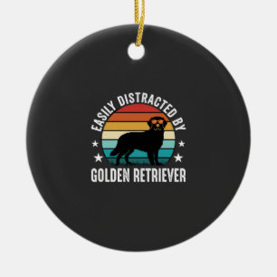 Easily Distracted by Golden Retriever Retro Sunset Ceramic Tree Decoration