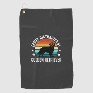 Easily Distracted by Golden Retriever Retro Sunset Golf Towel