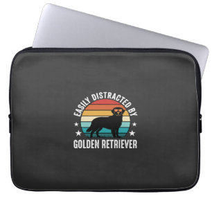 Easily Distracted by Golden Retriever Retro Sunset Laptop Sleeve