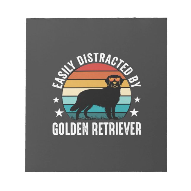 Easily Distracted by Golden Retriever Retro Sunset Notepad (Front)