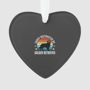 Easily Distracted by Golden Retriever Retro Sunset Ornament