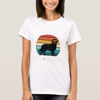 Easily Distracted by Golden Retriever Retro Sunset T-Shirt