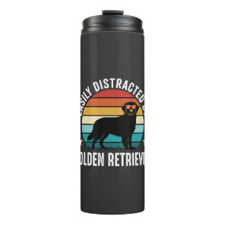 Easily Distracted by Golden Retriever Retro Sunset Thermal Tumbler