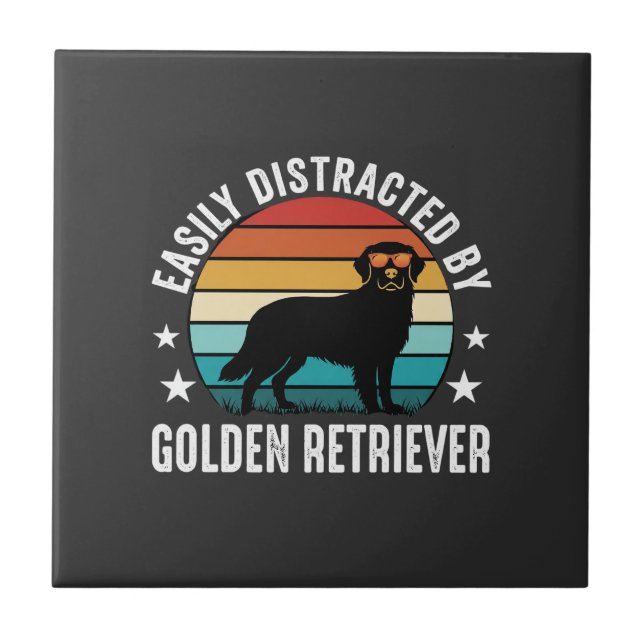 Easily Distracted by Golden Retriever Retro Sunset Tile (Front)