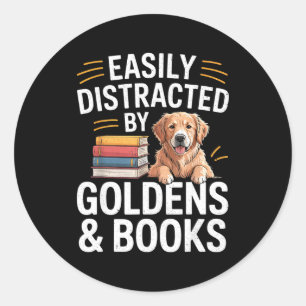 Easily Distracted By Goldens & Books - Golden Classic Round Sticker