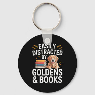 Easily Distracted By Goldens &amp; Books - Golden  Key Ring
